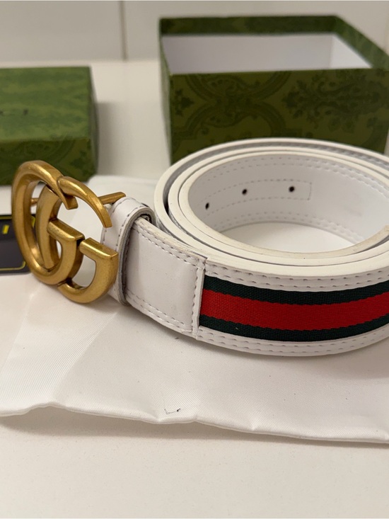 Gucci Other - Gucci White Leather Green Red Web Interlocking GG Belt 80/32 Made in Italy